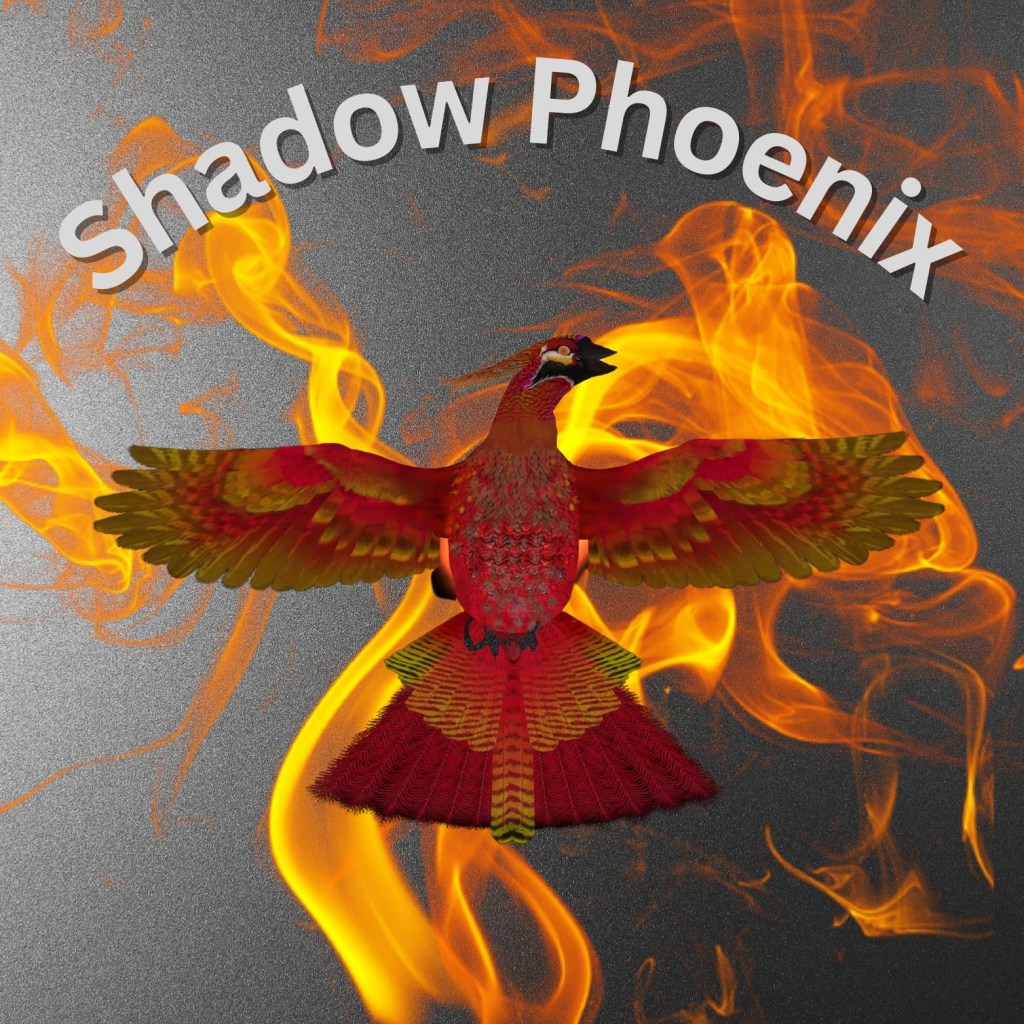 Der Phoenix fliegt vor Flammen und oben drüber steht der Schriftzug shadow Phoenix 
￼