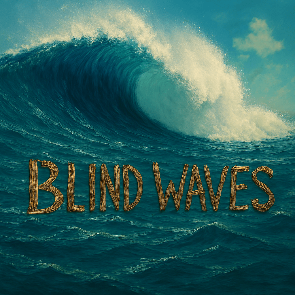 Das Bild zeigt eine gigantische Welle wo drunter der Text Blind Waves steht